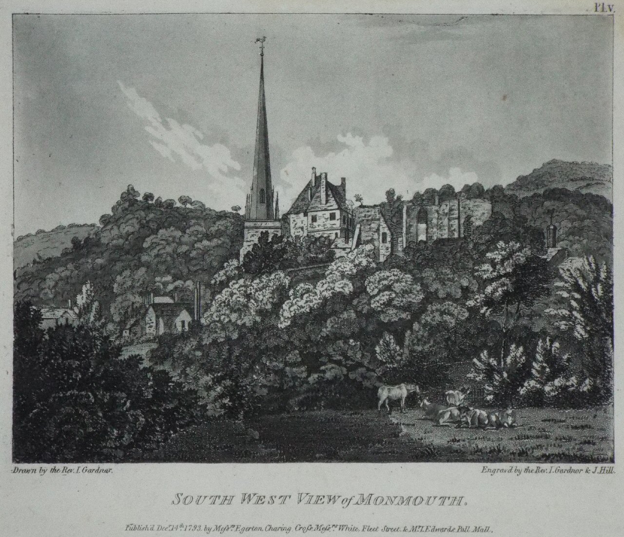 Aquatint - South West View of Monmouth. - Gardner